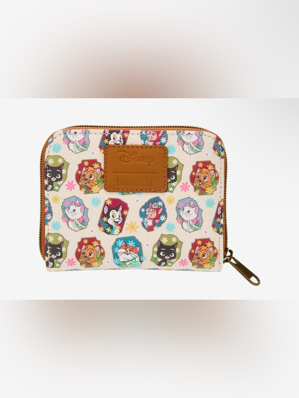 Loungefly Disney Cream Wallet with Multicolor Floral Cat Faces- New